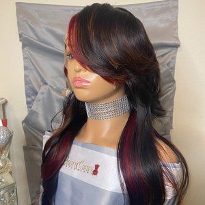 Aubrey 22” |13*6 lace front| Layer cut | fall streaks| Velvet| Honey Blonde
